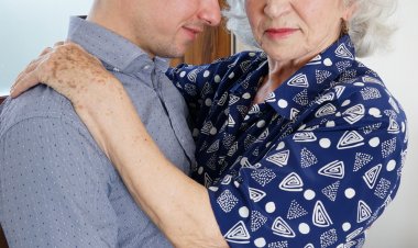 Horny toy boy playing around with a hairy granny