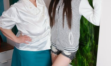 Naughty old and young lesbian couple playing