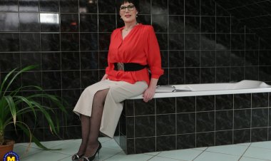 This toy boy gets caught in the bathroom by a horny houseiwife