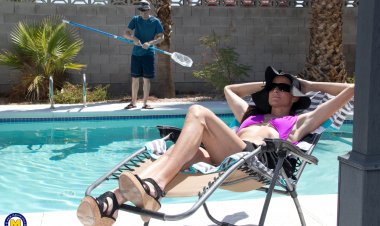 Horny housewife fucking the pool toy boy