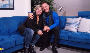 Naughty German grandma fucking and sucking her younger lover