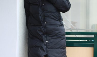 Naughty housewife playing on her balcony