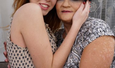 Naughty mature lady having fun with a hairy lesbian babe