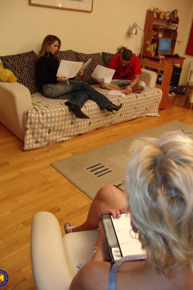 Naughty mature slut gets fusted and fucked by a hot young couple