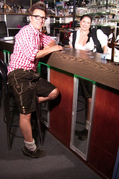 Big breasted German Waitress serving beer and giving head