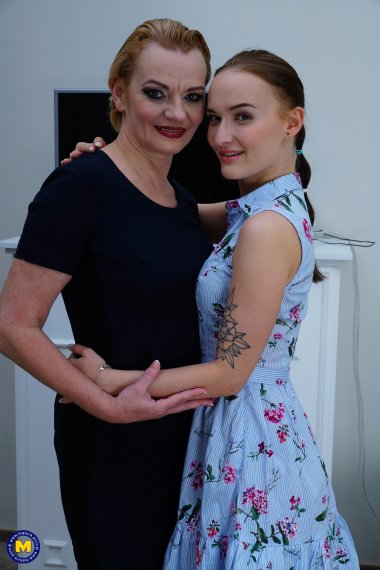 Two naughty old and young lesbians playing in bed