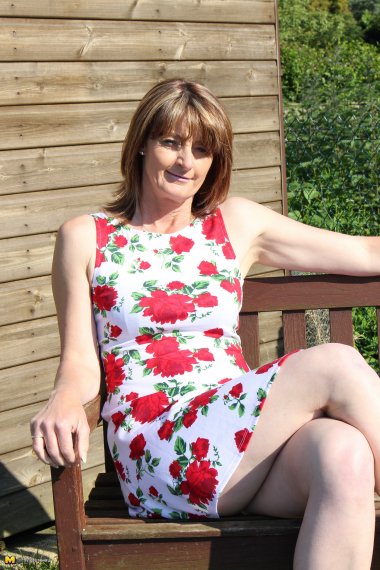 Naughty British housewife playing in her garden
