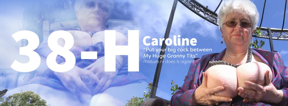 Granny Caroline with a cup size of 38 plays with Her Massive Tits and Talks Dirty in the Garden